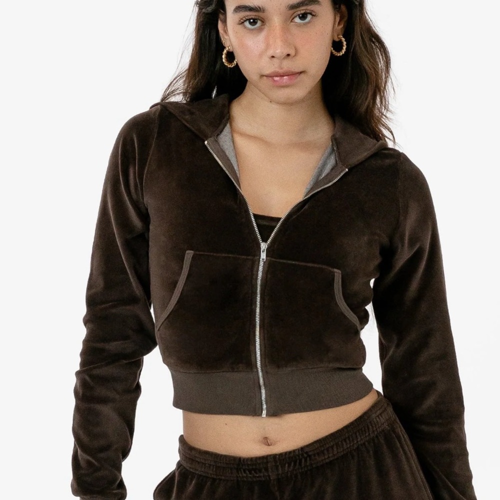 Brown Velour Zip up foodie brown small